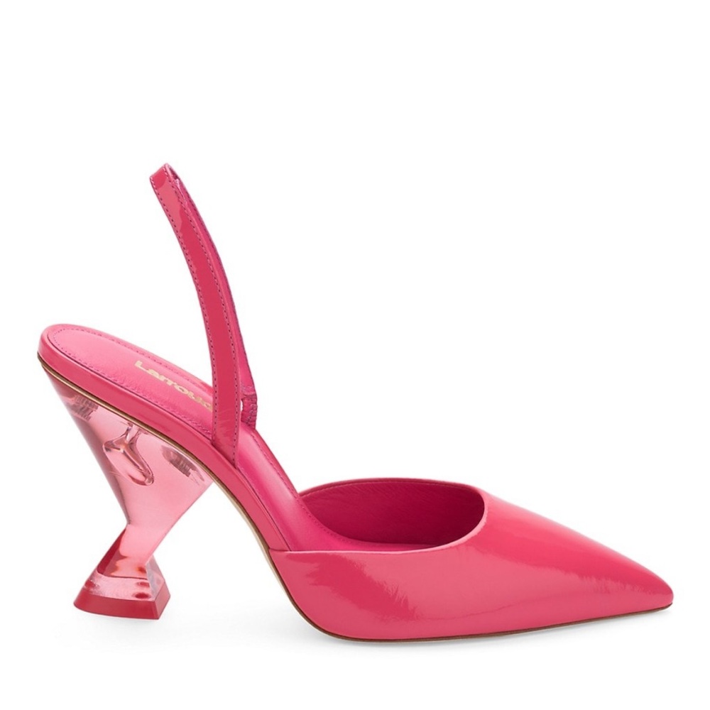 Larroudé Gaga Patent Leather Clear Heel Slingback Pumps in Barbie Patent Pink